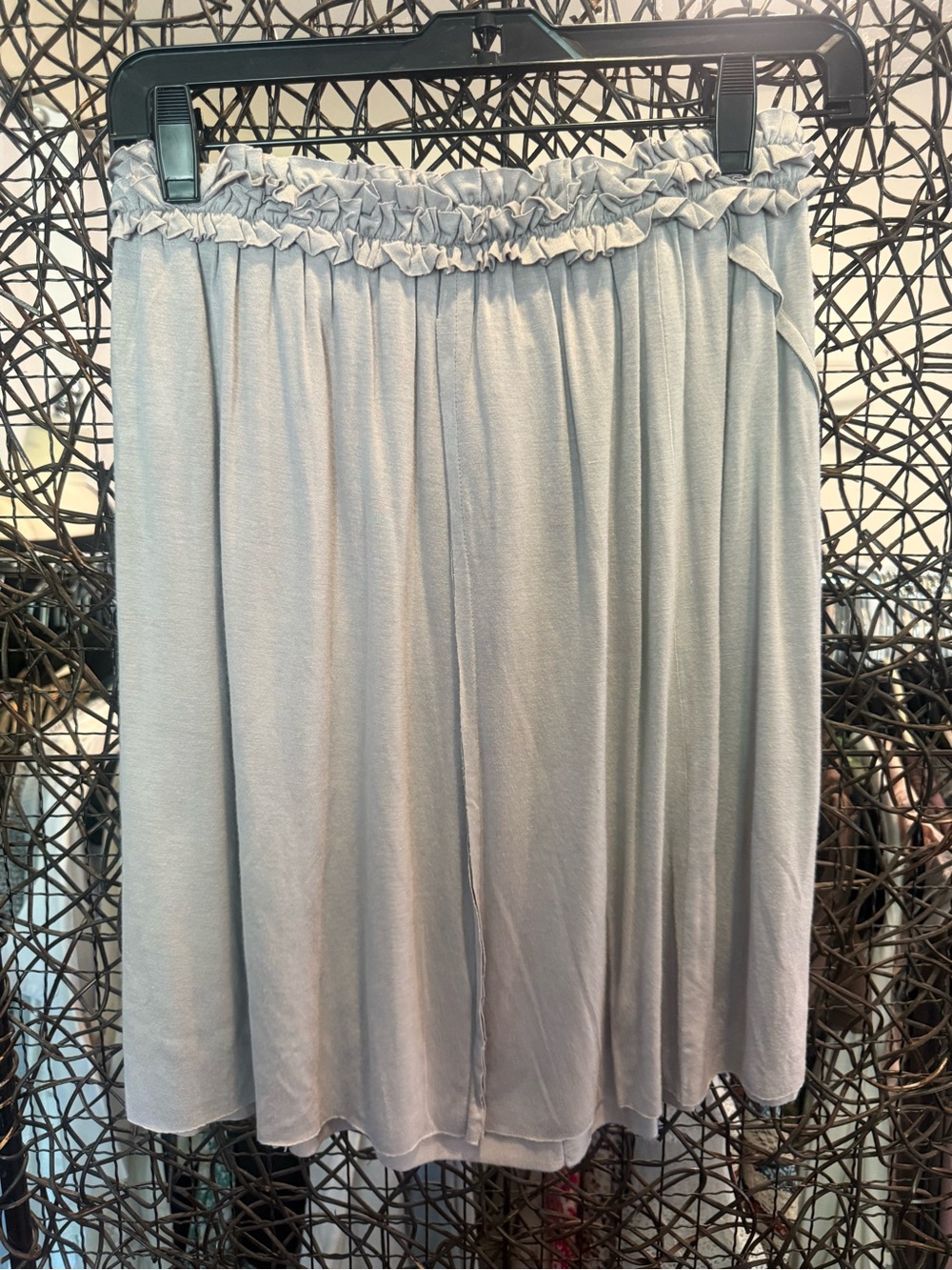 Light Gray Ruffled Waist Midi Skirt (0075) - Picture 3 of 4
